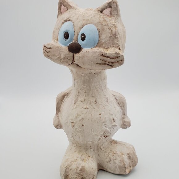 OH SOO ADORABLE! Cute Anthropomorphic Cat Figurine Textured Terracotta Big Feet - Picture 2 of 6